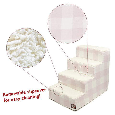 Anderson Check 4-Step Heavy-Duty Pet Stairs – Machine Washable Cover | Made in USA Majestic Pet 