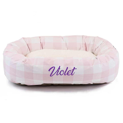 Personalized Sherpa Dog Bed – Anderson Check Bagel Design | Made in USA Majestic Pet 