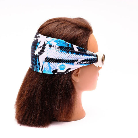 Boardwalk Swim Goggles – Tangle-Free Strap With Blue Palm Print – One Size Fits Kids to Adults | Assembled In USA Splash Place  Swim Goggles