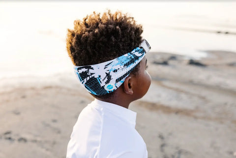 Boardwalk Swim Goggles – Tangle-Free Strap With Blue Palm Print – One Size Fits Kids to Adults | Assembled In USA Splash Place  Swim Goggles