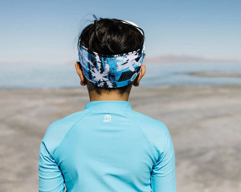 Boardwalk Youth Swim Mask 4-8 Years – Blue White Abstract Palm Print – Splash Place Goggles | Assembled In USA Splash Place  Youth Swim Mask