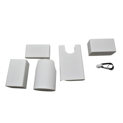 The BAGLETS Ultimate Bundle by Chatelet Manufacturing includes white tote bag accessories—a phone case holder, key & wallet holder, carabiner, bottle holder, and sunglasses holder—perfect for organizing Bogg Bags or other totes.