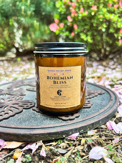 Bohemian Bliss Hand-Poured Tallow Candle 8 Oz – Natural Essential Oils Blend | Made in USA Home Fragrance Born to be Free  Candle