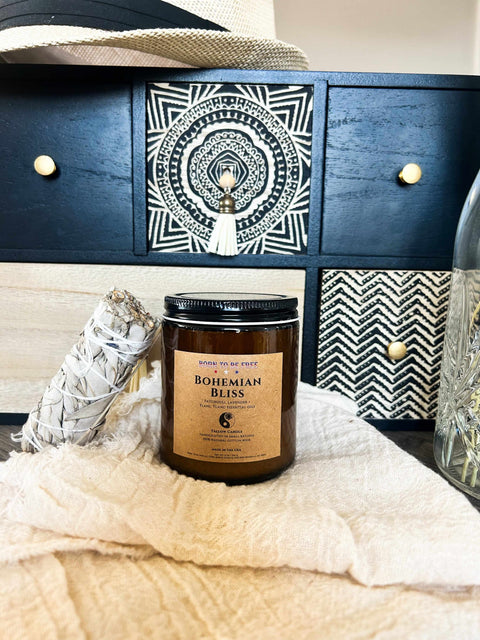 Bohemian Bliss Hand-Poured Tallow Candle 8 Oz – Natural Essential Oils Blend | Made in USA Home Fragrance Born to be Free  Candle