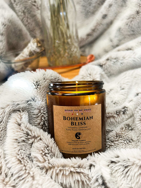 Bohemian Bliss Hand-Poured Tallow Candle 8 Oz – Natural Essential Oils Blend | Made in USA Home Fragrance Born to be Free  Candle
