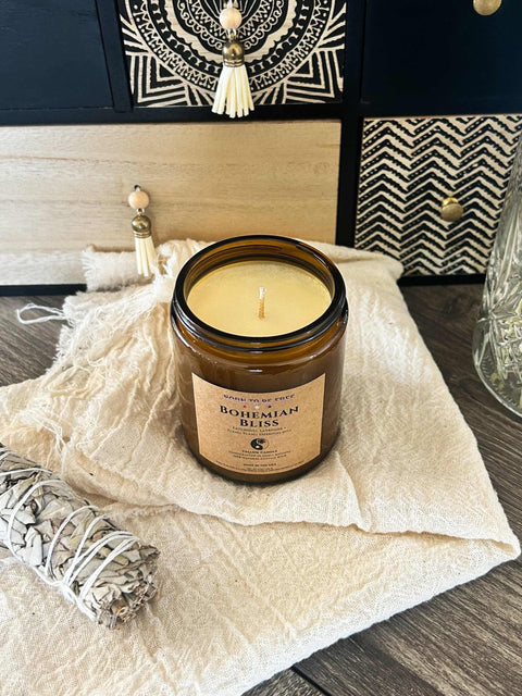 Bohemian Bliss Hand-Poured Tallow Candle 8 Oz – Natural Essential Oils Blend | Made in USA Home Fragrance Born to be Free  Candle
