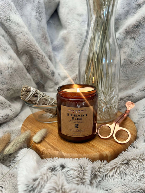 Bohemian Bliss Hand-Poured Tallow Candle 8 Oz – Natural Essential Oils Blend | Made in USA Home Fragrance Born to be Free  Candle