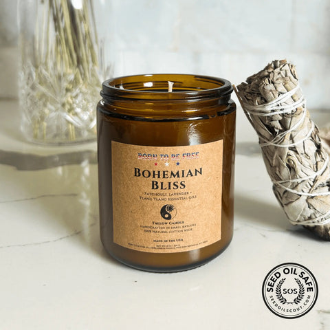 Bohemian Bliss Hand-Poured Tallow Candle 8 Oz – Natural Essential Oils Blend | Made in USA Home Fragrance Born to be Free  Candle