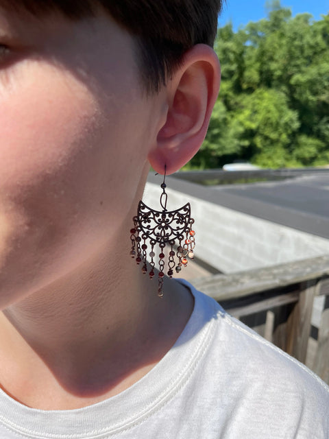 Bohemian Copper Filigree Chandelier Earrings – Poppy Jasper Stone Dangles | Handmade Jewelry Michelle Marie Boutique  Earrings
