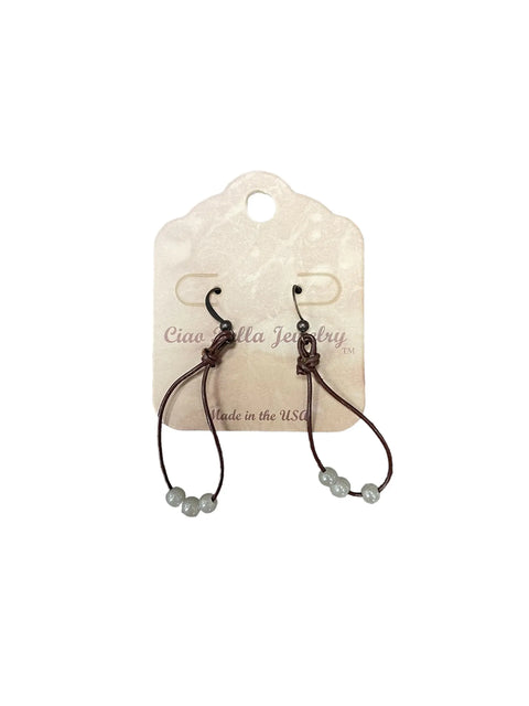 Bohemian Elegance: Leather Loop Earrings With Triple Pearl Beads & Black Hook Michelle Marie Boutique  Earrings