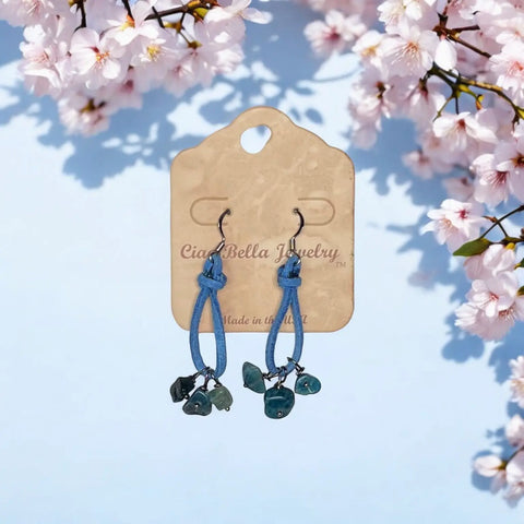 Bohemian Leather Teardrop Earrings With Natural Apatite Stones – Lightweight Hypoallergenic Jewelry | Made in USA Michelle Marie Boutique  Earrings