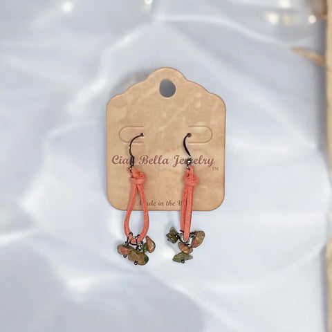 Bohemian Leather Teardrop Earrings With Natural Apatite Stones – Lightweight Hypoallergenic Jewelry | Made in USA Michelle Marie Boutique  Earrings
