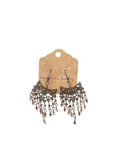 Bohemian Rhapsody: Copper Filigree Chandelier Earrings With Poppy Jasper Mix Michelle Marie Boutique  Earrings