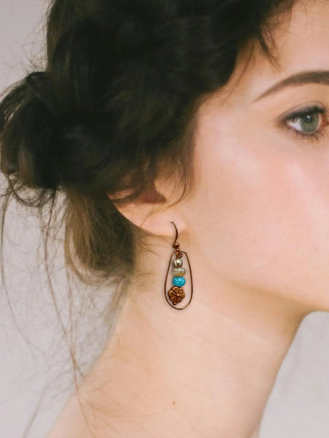 Bohemian Style Copper Dangle Earrings With Genuine Agate Stones – Lightweight Artisan Jewelry | Made in USA Michelle Marie Boutique  Earrings