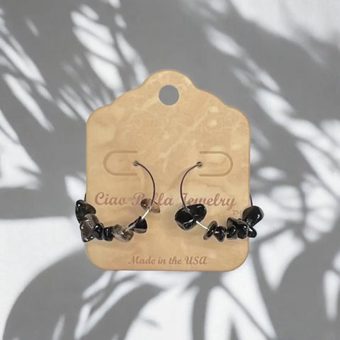 Bohemian Style Gemstone Hoop Earrings – Hypoallergenic Stainless Steel Hoops with Natural Stone Accents | Made in USA Michelle Marie Boutique  Earrings