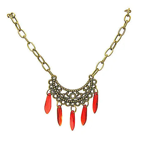 Bohemian Tribal Filigree Pendant Necklace 20 Inch Adjustable Antiqued Brass Chain with Colorful Beads | Made in USA Michelle Marie Boutique  Necklace