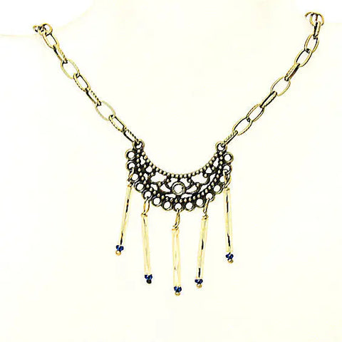 Bohemian Tribal Filigree Pendant Necklace 20 Inch Adjustable Antiqued Brass Chain with Colorful Beads | Made in USA Michelle Marie Boutique  Necklace