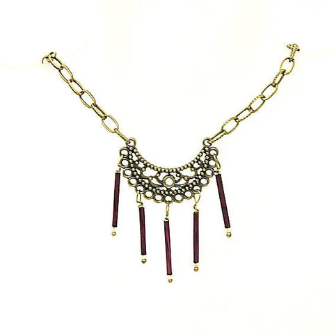 Bohemian Tribal Filigree Pendant Necklace 20 Inch Adjustable Antiqued Brass Chain with Colorful Beads | Made in USA Michelle Marie Boutique  Necklace