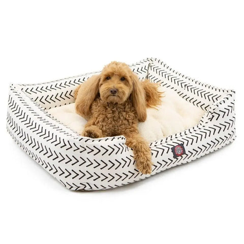 Boho Arrow Patterned Elevated Pet Lounge Bed – Plush Reversible Cushion | Made in USA Majestic Pet