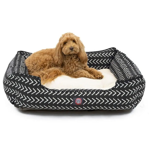 Boho Arrow Patterned Elevated Pet Lounge Bed – Plush Reversible Cushion | Made in USA Majestic Pet
