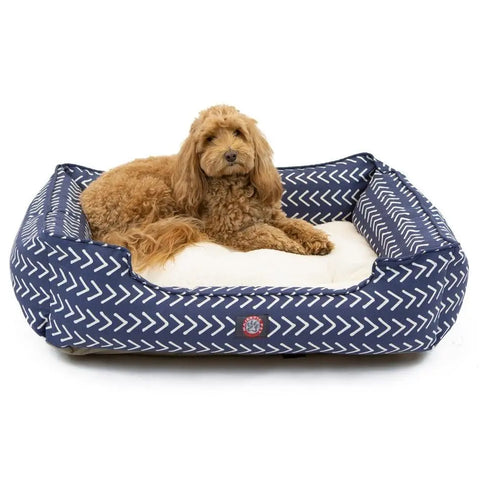 Boho Arrow Patterned Elevated Pet Lounge Bed – Plush Reversible Cushion | Made in USA Majestic Pet