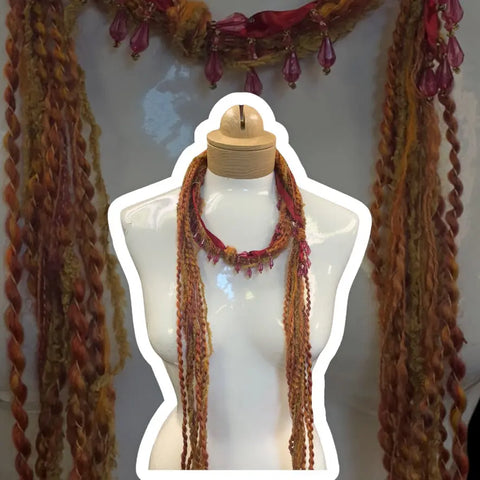 Boho Beaded Lightweight Mohair Scarf Necklace - Orange and Red Michelle Marie Boutique  Scarf