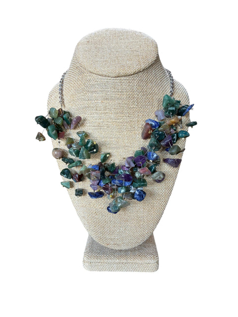 Boho Chic Gemstone Statement Necklace – Amethyst Malachite Amazonite Spray Design 19 Inch | Made in USA Michelle Marie Boutique  Necklace