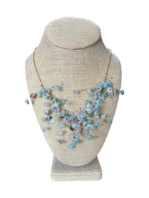 Boho Chic Gemstone Statement Necklace – Amethyst Malachite Amazonite Spray Design 19 Inch | Made in USA Michelle Marie Boutique  Necklace