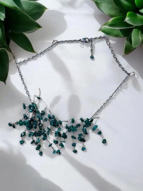 Boho Chic Gemstone Statement Necklace – Amethyst Malachite Amazonite Spray Design 19 Inch | Made in USA Michelle Marie Boutique  Necklace