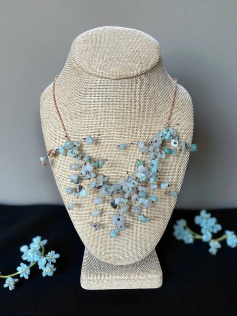 Boho Chic Gemstone Statement Necklace – Amethyst Malachite Amazonite Spray Design 19 Inch | Made in USA Michelle Marie Boutique  Necklace