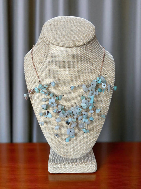 Boho Chic Gemstone Statement Necklace – Amethyst Malachite Amazonite Spray Design 19 Inch | Made in USA Michelle Marie Boutique  Necklace