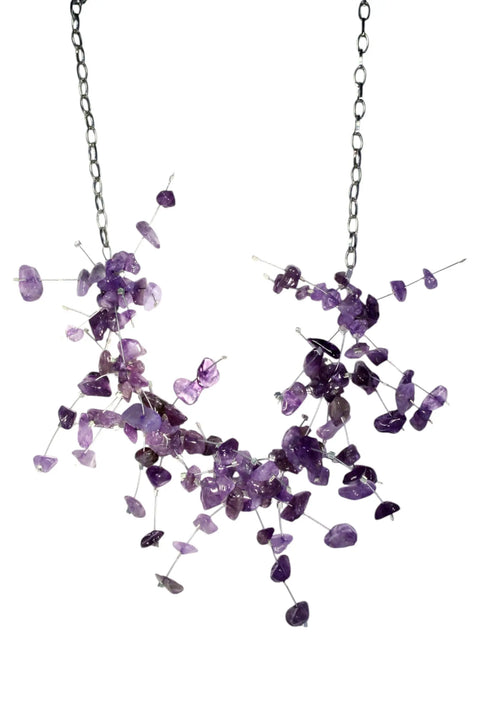 Boho Chic Gemstone Statement Necklace – Amethyst Malachite Amazonite Spray Design 19 Inch | Made in USA Michelle Marie Boutique  Necklace
