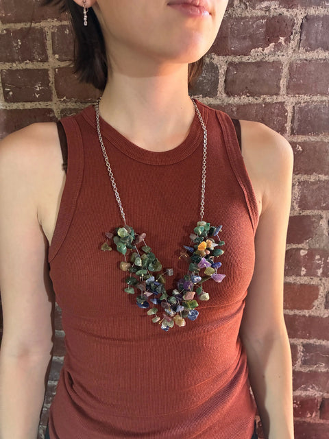 Boho Chic Gemstone Statement Necklace – Amethyst Malachite Amazonite Spray Design 19 Inch | Made in USA Michelle Marie Boutique  Necklace
