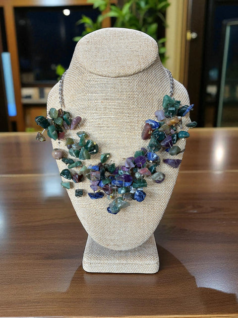 Boho Chic Gemstone Statement Necklace – Amethyst Malachite Amazonite Spray Design 19 Inch | Made in USA Michelle Marie Boutique  Necklace