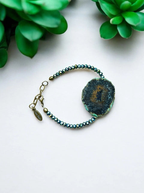 Boho Chic Turquoise Agate Bracelet 7 Inch Adjustable – Iridescent Crystal Beads | Handmade in USA Michelle Marie Boutique  Bracelets