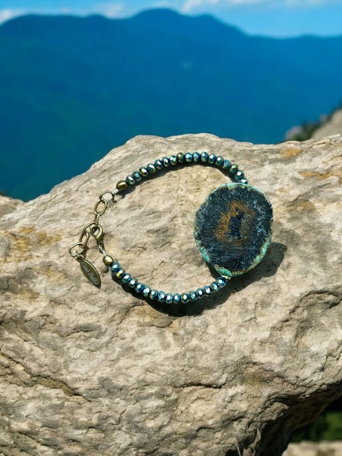 Boho Chic Turquoise Agate Bracelet 7 Inch Adjustable – Iridescent Crystal Beads | Handmade in USA Michelle Marie Boutique  Bracelets