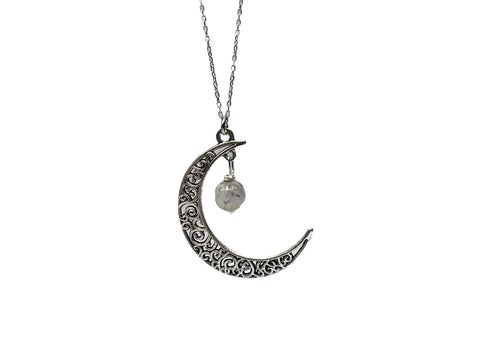 Boho Gemstone Crescent Moon Pendant Necklace – Adjustable 16 Inch Stainless Steel Chain | Made in USA Michelle Marie Boutique  Necklace