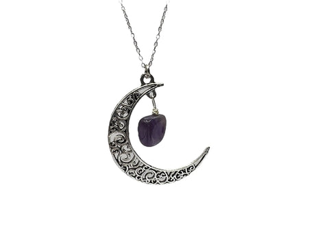 Boho Gemstone Crescent Moon Pendant Necklace – Adjustable 16 Inch Stainless Steel Chain | Made in USA Michelle Marie Boutique  Necklace
