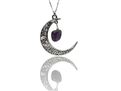 Boho Gemstone Crescent Moon Pendant Necklace – Adjustable 16 Inch Stainless Steel Chain | Made in USA Michelle Marie Boutique  Necklace