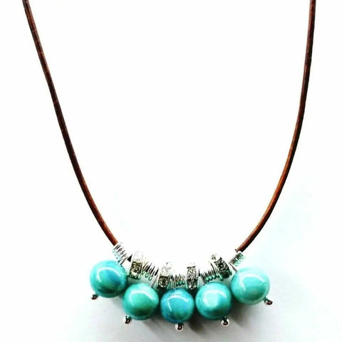 Boho Leather Necklace With Turquoise Shell Bead Charms – Handmade | Made in USA Alexa Martha Designs  Necklace