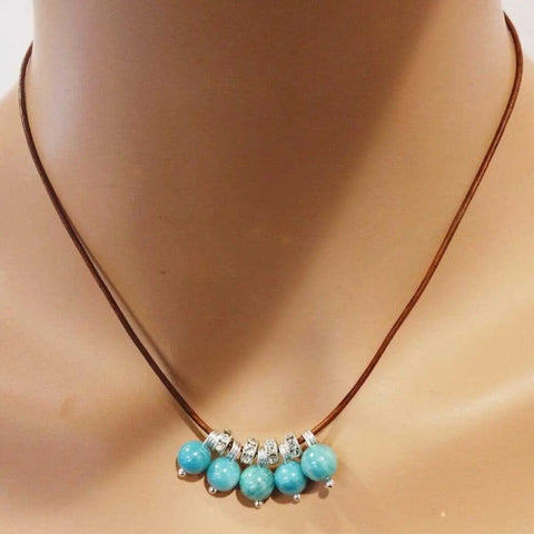 Boho Leather Necklace With Turquoise Shell Bead Charms – Handmade | Made in USA Alexa Martha Designs  Necklace