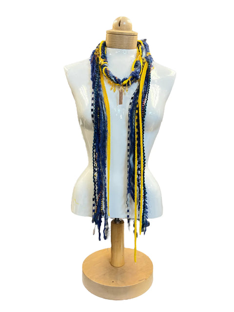 Boho Lightweight Mohair Scarf Necklace – Blue Yellow Beaded Textile Accessory | Made in USA Michelle Marie Boutique  Scarf