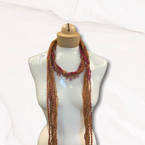Boho Mohair Scarf Necklace with Beaded Accent – Lightweight Artisanal Knit Accessory | Made in USA Michelle Marie Boutique  Scarf