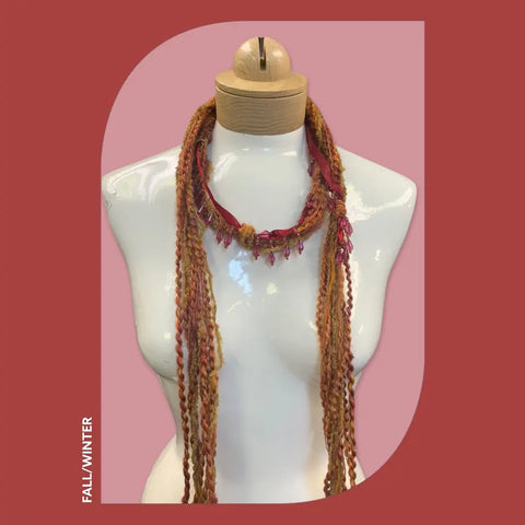 Boho Mohair Scarf Necklace with Beaded Accent – Lightweight Artisanal Knit Accessory | Made in USA Michelle Marie Boutique  Scarf