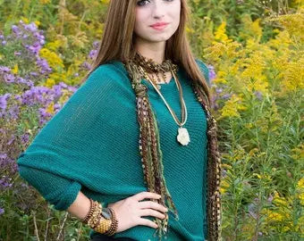 Boho Mohair Scarf Necklace with Beaded Accent – Lightweight Artisanal Knit Accessory | Made in USA Michelle Marie Boutique  Scarf