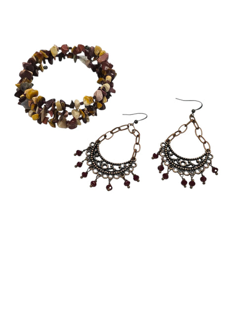 Boho Mookaite Wrap Bracelet and Red Crystal Dangle Earrings Set – Handmade Jewelry | Made in USA Michelle Marie Boutique  Bracelet Set