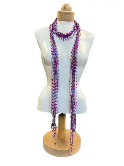 Boho Purple Beaded Mohair Scarf Necklace 48 Inch Lightweight Silk Yarn Accessory – Made in USA | Michelle Marie Boutique Michelle Marie Boutique  Scarf