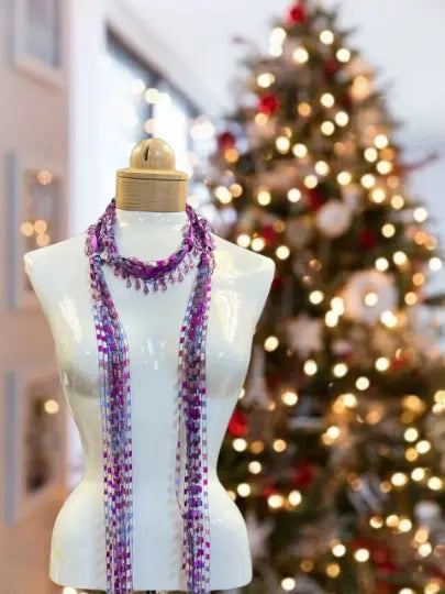 Boho Purple Beaded Mohair Scarf Necklace 48 Inch Lightweight Silk Yarn Accessory – Made in USA | Michelle Marie Boutique Michelle Marie Boutique  Scarf