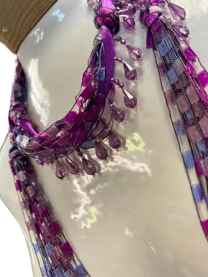 Boho Purple Beaded Mohair Scarf Necklace 48 Inch Lightweight Silk Yarn Accessory – Made in USA | Michelle Marie Boutique Michelle Marie Boutique  Scarf