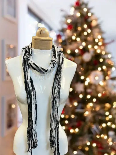 Boho Style Lightweight Black and White Scarf Necklace – Artisan Crafted Accessory | Made in USA by Ciao Bella Jewelry Michelle Marie Boutique  Scarf